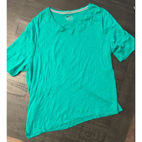 Chico's Green Asymmetrical V Neck Short Sleeve Tee-Chico's Sz 4 (XXL) - Picture 8 of 13
